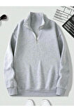 Unisex Dik Yaka Yarım Fermuarlı Oversize Sweatshirt