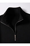 Unisex Dik Yaka Yarım Fermuarlı Oversize Sweatshirt