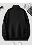 Unisex Dik Yaka Yarım Fermuarlı Oversize Sweatshirt