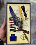 Güzel Yazı Kaligrafi Divit Hokka Seti Tüylü Mumlu Mühürlü Mürekkepli Beş Renk Uçlu Vip Premium Set