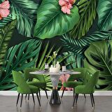 Botanik Yaprak ve Çiçek Desenli Duvar Kağıdı