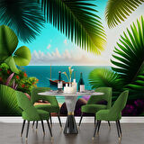 Botanik Bahçe ve Deniz Manzaralı Duvar Kağıdı