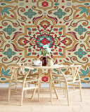 Renkli Çini Motifli Duvar Kağıdı