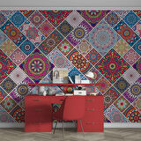 Rengarenk Çini Mandala Desenli Duvar Kağıdı