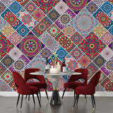 Rengarenk Çini Mandala Desenli Duvar Kağıdı