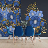 Mavi Çiçek Desenli Duvar Kağıdı