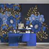 Mavi Çiçek Desenli Duvar Kağıdı