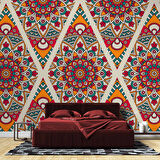 Kırmızı Selçuklu Çini Motifli Duvar Kağıdı