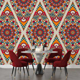 Kırmızı Selçuklu Çini Motifli Duvar Kağıdı