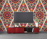 Kırmızı Selçuklu Çini Motifli Duvar Kağıdı