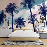 Lacivert Hindistan Cevizi Boyama Desenli Duvar Kağıdı