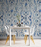 Mavi Çiçek Boyama Çizim Desenli Duvar Kağıdı