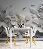 3 Boyutlu Beyaz Çiçek Desenli Duvar Kağıdı