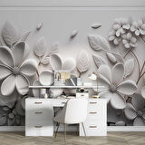 3 Boyutlu Beyaz Çiçek Desenli Duvar Kağıdı