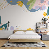 Renkli Yapay Çiçek Desenli Duvar Kağıdı