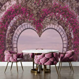 Kalp Şeklinde Çiçek Manzaralı Duvar Kağıdı