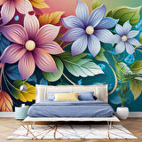 3 Boyutlu Rengarenk Çiçek Temalı Duvar Kağıdı