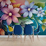3 Boyutlu Rengarenk Çiçek Temalı Duvar Kağıdı