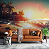 Günbatımı Sahil ve Deniz Manzaralı Duvar Kağıdı