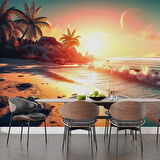 Günbatımı Sahil ve Deniz Manzaralı Duvar Kağıdı