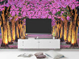 Pembe Çiçekli Ağaç Manzaralı Duvar Kağıdı
