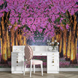 Pembe Çiçekli Ağaç Manzaralı Duvar Kağıdı