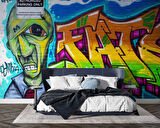 Grafitti Mavi Yeşil Temalı Duvar Kağıdı