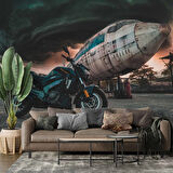 Motorsiklet Uçak Temalı Duvar Kağıdı
