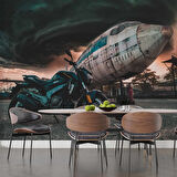 Motorsiklet Uçak Temalı Duvar Kağıdı