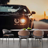 Araba Far Günbatımı Duvar Kağıdı Baskı