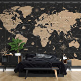 Vintage Siyah Dünya Haritası Duvar Kağıdı