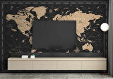 Vintage Siyah Dünya Haritası Duvar Kağıdı