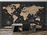 Vintage Siyah Dünya Haritası Duvar Kağıdı