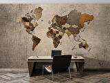 Vintage Ahşap Dünya Haritası Duvar Kağıdı