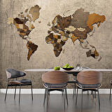 Vintage Ahşap Dünya Haritası Duvar Kağıdı