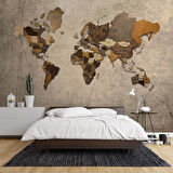 Vintage Ahşap Dünya Haritası Duvar Kağıdı