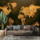 Vintage Ahşap Dünya Haritası Duvar Kağıdı