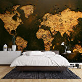 Vintage Ahşap Dünya Haritası Duvar Kağıdı