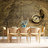 Vintage Dünya Haritası ve Pusula Duvar Kağıdı