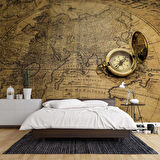 Vintage Dünya Haritası ve Pusula Duvar Kağıdı