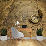 Vintage Dünya Haritası ve Pusula Duvar Kağıdı