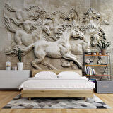 3 Boyutlu Kabartma Rofye Atlar Heykel Duvar Kağıdı