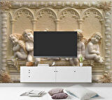 3 Boyutlu Kabartma Rofye Melek Heykel Duvar Kağıdı