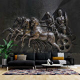 3 Boyutlu Kabartma Rofye Roma Atlı Şovalye Heykel Duvar Kağıdı