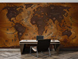 Vintage Ahşap Temalı Dünya Haritası Duvar Kağıdı