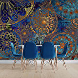 3 Boyutlu Mavi Franktal Desenli Duvar Kağıdı