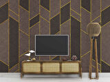Ahşap Kahverengi Gold Desenli 3 Boyutlu 3D Duvar Kağıdı