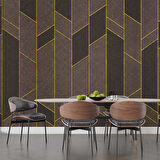 Ahşap Kahverengi Gold Desenli 3 Boyutlu 3D Duvar Kağıdı