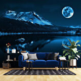 Gece Ay ve Dağ Manzaralı Duvar Kağıdı