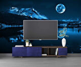 Gece Ay ve Dağ Manzaralı Duvar Kağıdı